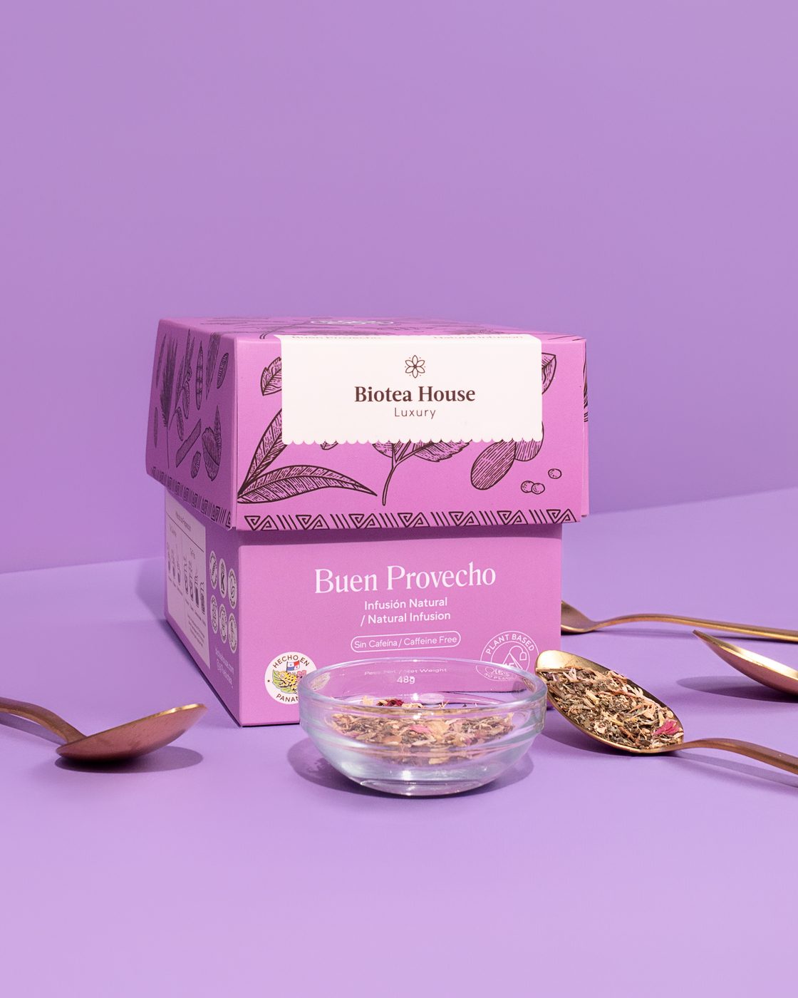 Caja Luxury Buen Provecho sobre fondo lila