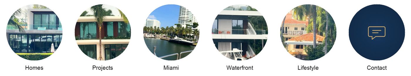 Portadas de las historias destacadas: Homes, Projects, Miami, Waterfront, Lifestyle y Contact