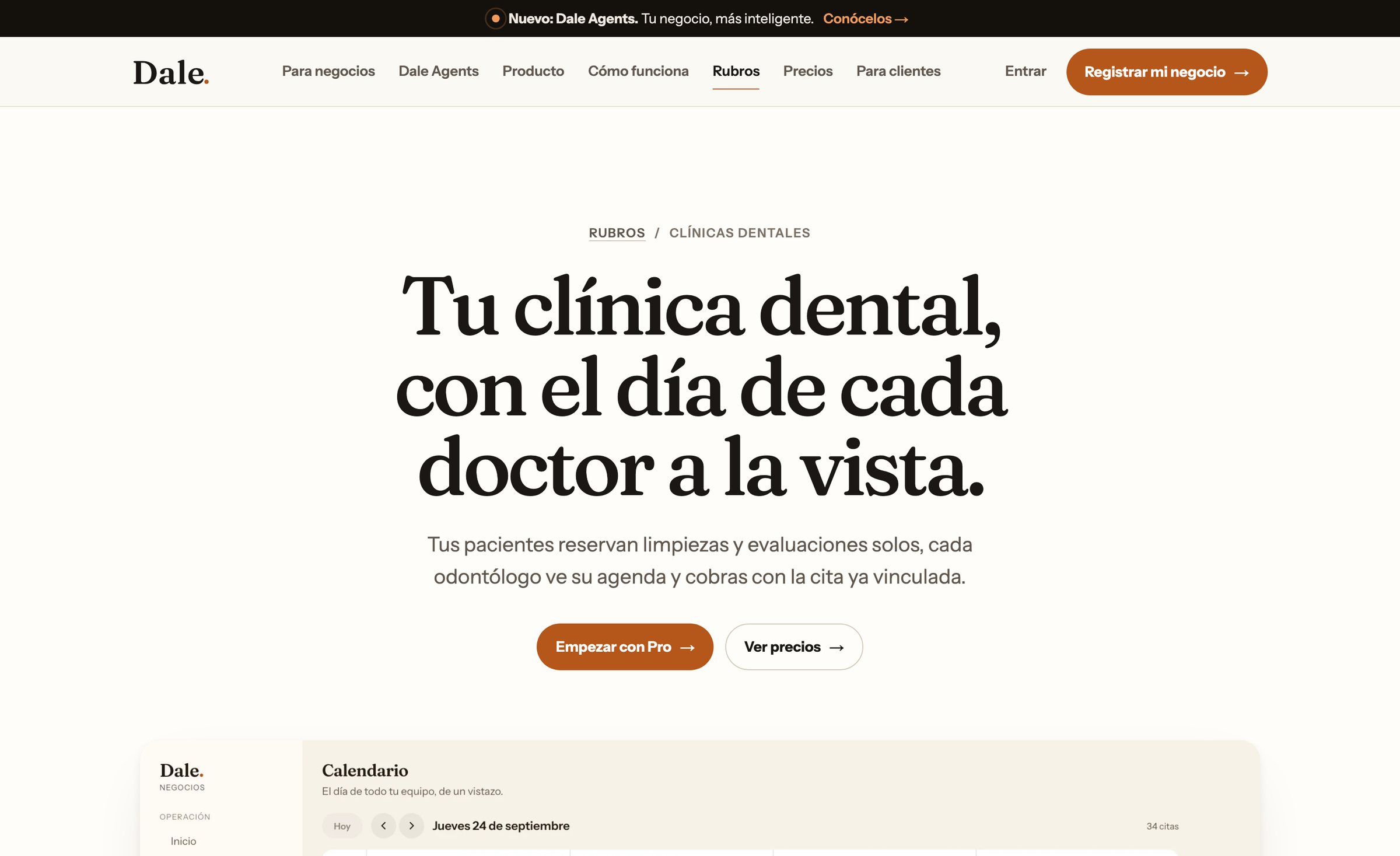 Website de Dale Venezuela, página para clínicas dentales: Tu clínica dental, con el día de cada doctor a la vista